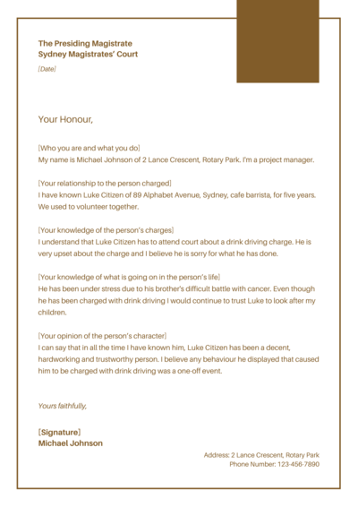 Character Reference Letter For Court Template Qld Cover Letter
