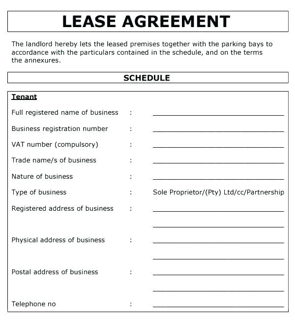 Short form of a commercial lease contract