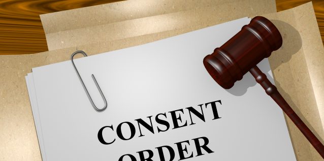 What is a Consent Order? Picture of a legal document with a gavel resting on top